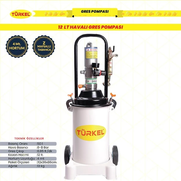 TÜRKEL 12 Lt. Havalı Gres Pompası